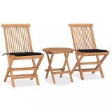 vidaXL Set mobilier exterior pliabil cu perne, 3 piese, lemn masiv tec