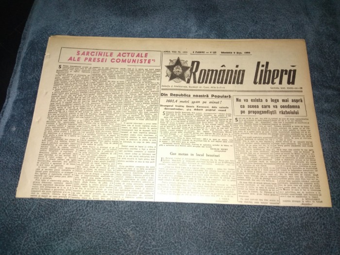 ZIARUL ROMANIA LIBERA 9 DECEMBRIE 1950