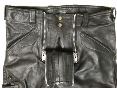 PANTALONI NEGRI PIELE BARBATI 2 SLITZ-URI MOTO CHOPPER BIKER MOTOR MOTOCICLETA foto