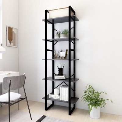 Gossi biblioteca cu 5 rafturi, gri, 60x30x175 cm, lemn prelucrat foto