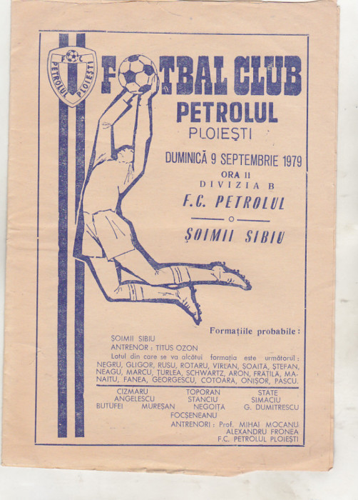 bnk div Program meci FC Petrolul Ploiesti - Soimii Sibiu - 1979