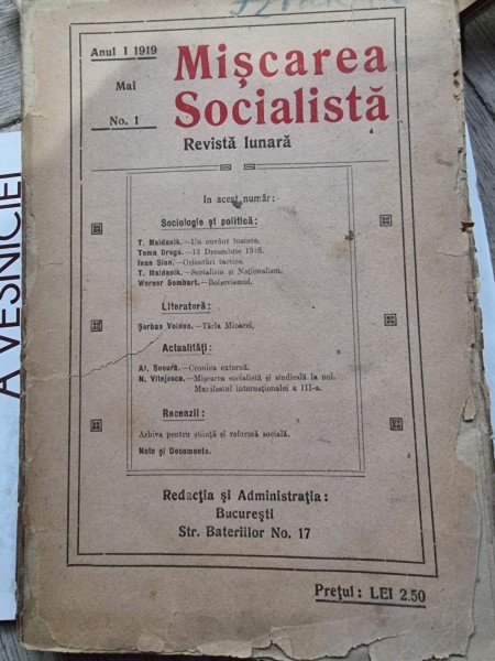 Publicatia Miscarea Socialista Anul I Nr. 1, Mai 1919