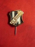 Insigna veche fotbal - Club Soimii Sibiu, plastic si email ,d=1,7cm