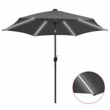 Umbrela de soare cu LED si stalp aluminiu, antracit, 300 cm GartenMobel Dekor, vidaXL