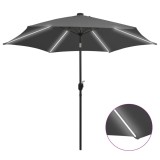 Umbrelă de soare cu LED-uri, st&acirc;lp aluminiu, antracit, 300 cm