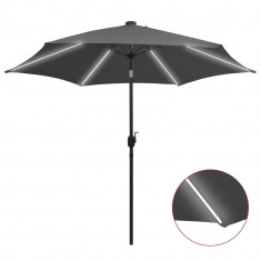 vidaXL Umbrelă de soare cu LED și stâlp aluminiu, antracit, 300 cm