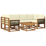 vidaXL Set de canapele de exterior cu pernă 5 pcs Natural și Crem 3385031