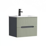 Trent 60 dulap de baie inferior cu chiuvetă ceramică (2 sertare) gri antracit-verde-oliv