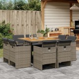 vidaXL Set mobilier grădină cu perne, 9 piese, gri, poliratan
