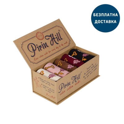 Cutie de lux cu 5 perechi de șosete din bumbac cu cranii și trandafiri 35-38 foto