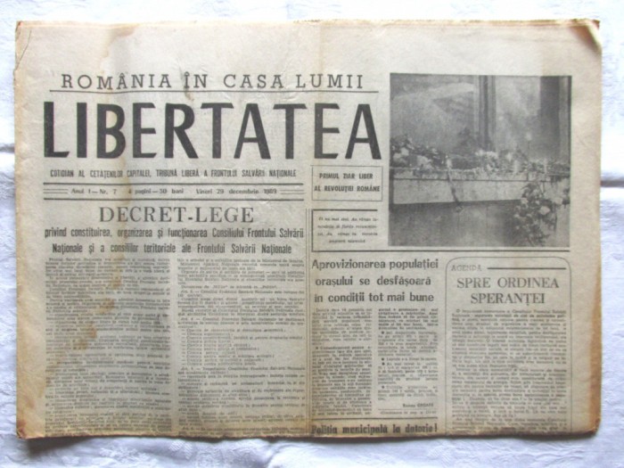 Ziar LIBERTATEA din 29 decembrie 1989 - Revolutia Romana