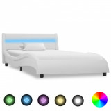 Cadru de pat cu LED, alb, 100 x 200 cm, piele ecologică, Cires, Dublu, Cu polite semirotunde, vidaXL