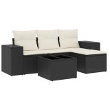 Cumpara ieftin Set mobilier de gradina cu perne, 5 piese, negru, poliratan