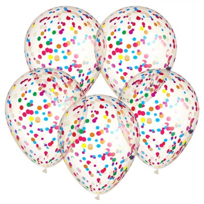 Set Baloane Party, Model Confetti, Culoare Multicolor, Mărime 30cm, 5 Bucăți foto