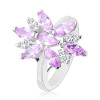 Inel de culoare argintie, floare mare din zirconii violet și transparent - Marime inel: 49