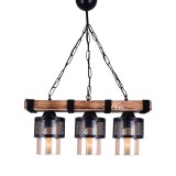 Cumpara ieftin Lustra cu trei lumini PWL-1046, E27 negru-nuc, 50x15x65 cm