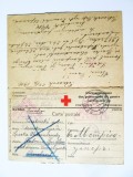 Rara! Carte postala dubla Crucea Rosie cu raspuns pentru prizonierii de razboi WWI cenzurata 1918,expediata din lagarul de la Petrovsk