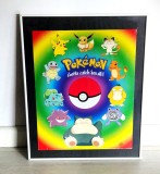 POKEMON poster laminat vintage 1999 U.K. Nintendo 50 x 40 cm _ afis top 10 personaje Pikaciu, Eevee, Squirtle, Bulbasaur, Gengar, Snorlax, Poliwhirl