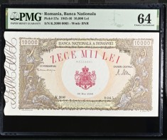 10000 lei 1946 PMG64 UNC bancnota gradata foto