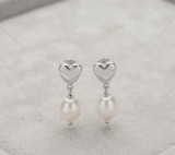 Cumpara ieftin Cercei din Argint 925 Pearl Heart Drop 2cm , Eleganta romantica E i rafinament sidefat