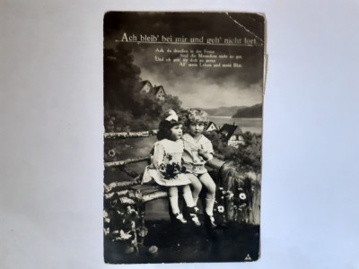 Felicitare rom&amp;acirc;nească interbelică cu 2 copii foto