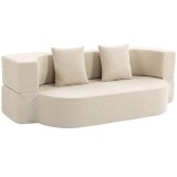 HOMCOM Canapea extensibilă 2 locuri, canapea-pat din chenille 190 cm, spătar rabatabil, șezut și cotiere late, bej | Aosom Romania
