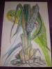 4 Tablouri vechi carton fara rama,tehnica desen creioane colorate vintage 29/21, Flori, Pastel, Realism