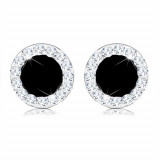 Cercei din aur galben 9K - onyx negru, margine cristale Swarovski