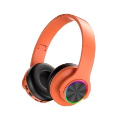 Casti fara fir, conexiune Bluetooth, cu lumini multicolore, pliabile, universale pentru telefoane mobile, portocaliu