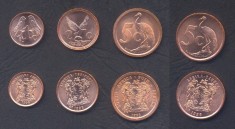 AFRICA DE SUD █ SET DE MONEDE █ 1, 2, 5, 5 Cents █ 1993-1996 █ UNC