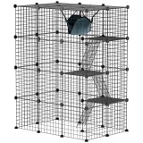 PawHut Cușcă Mare pentru Pisici, 4 Niveluri, Structură Personalizabilă din Oțel, Rampe, Hamac, pentru 1-3 Pisici, Negru | Aosom Romania
