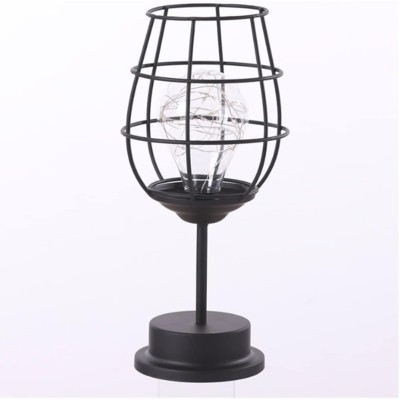 Lampa decorativa cu leduri, flippy, model pahar de vin, cu baterii, 13 x 13 x 28 cm, suport negru, lumina alb cald foto