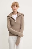 Remain pulover Zipped Collar Knit femei, culoarea bej, cu guler, 5017693001