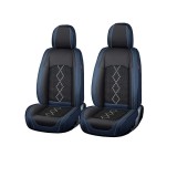 Huse auto premium 5 locuri Carguard Deluxe piele ecologică perforată și textil - negru - albastru &icirc;nchis
