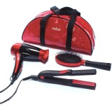 Uscator de par Medicura ARM 350, 1200 W + placa de par, invelis ceramic + perie par + borseta, rosu + negru