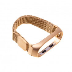 Curea metalica tip plasa pentru bratara fitness Xiaomi Mi Band 3 / 4, cu prindere magnetica-Culoare Aur