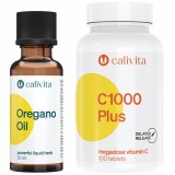 Cumpara ieftin Set suplimente alimentare recomandat in raceala si gripa, Oregano oil 30 ml si Vit C 1000 Plus 100 tablete, CaliVita
