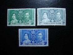 TURKS &amp; CAICOS 1937 SERIE INCORONAREA GEORGE VI MH