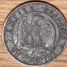 Franta -moneda de colectie rara- 1 centime 1862 A - Napoleon III, stare f buna !