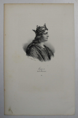 F.S. DELPECH ( 1778 - 1825 ) - LOUIS V DIT LE FAINEANT, LITOGRAFIE MONOCROMA , CCA. 1820 foto