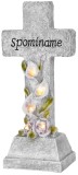 Cruce funerara solara LED cu flori, decor memorial MagicHome, 32 cm