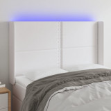 VidaXL Tăblie de pat cu LED, alb, 147x16x118/128 cm, piele ecologică
