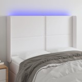 Cumpara ieftin Tăblie de pat cu LED, alb, 147x16x118/128 cm, piele ecologică