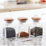 Set 3 recipiente cu capac din lemn, pentru condimente, borcan din sticla, capacitate 150 ml, Florina