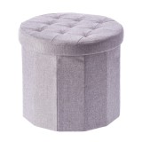 Cumpara ieftin Taburet textil gri deschis, pliabil cu spatiu depozitare 45 x 40 cm