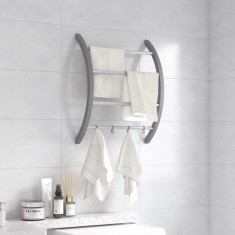 Suport pentru prosoape cu c&acirc;rlige argintiu 56x16x72 cm aluminiu