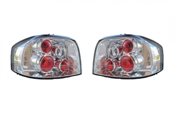 Set stopuri spate, lampa Audi A3 (8p), 05.2003-04.2008, model: 3 usi, tuning, montare spate, stanga+dreapta, transparent, argintiu; cu locas bec; tun