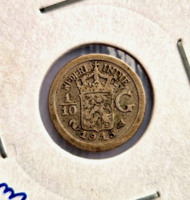 Indiile Olandeze de Est 1/10 Gulden 1915 moneda argint km # 311 Wilhelmin foto
