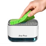 Dispenser detergent vase cu suport burete, RABY, 350 ml, alb/transparent/gri