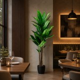 Planta Artificiala Copac Tip Bananier, 190 cm, 3 tulpini, 27 frunze, Verde, cu Ghiveci